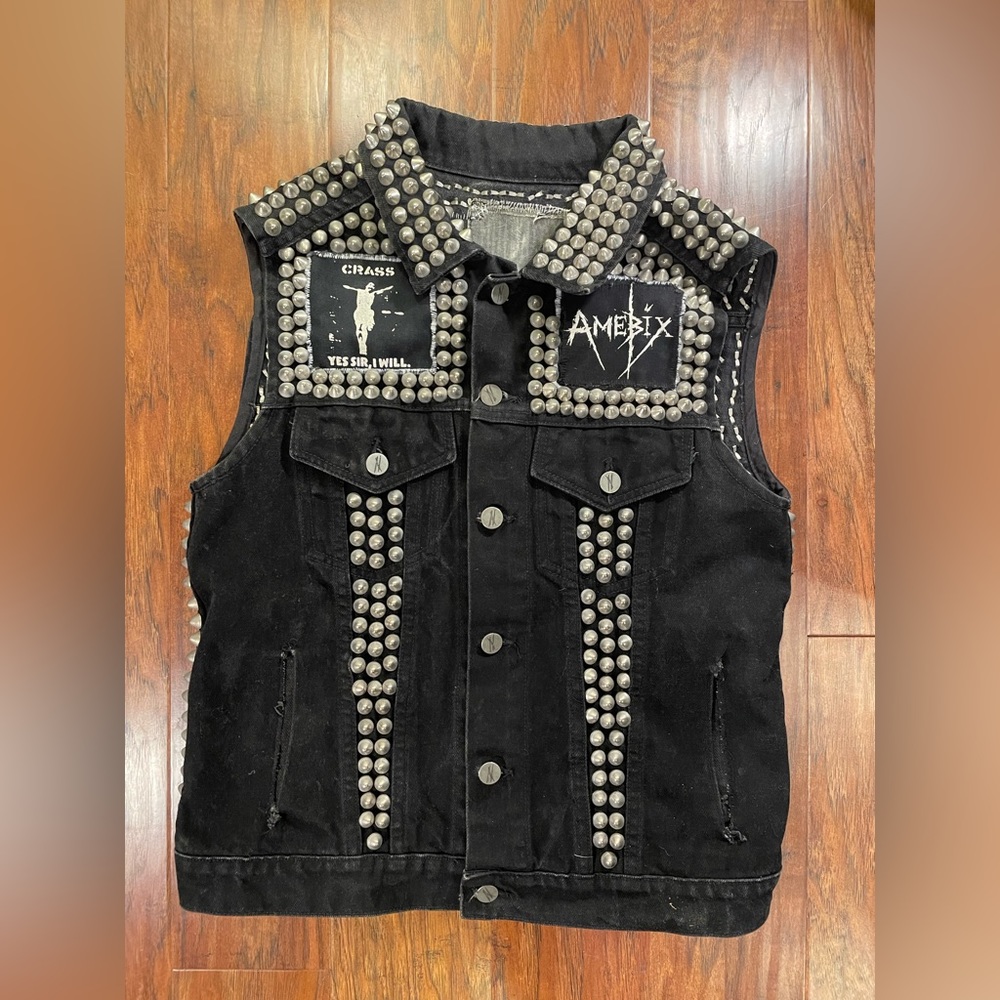 Vintage Punk Crust Studded Denim Vest — Size: S/M